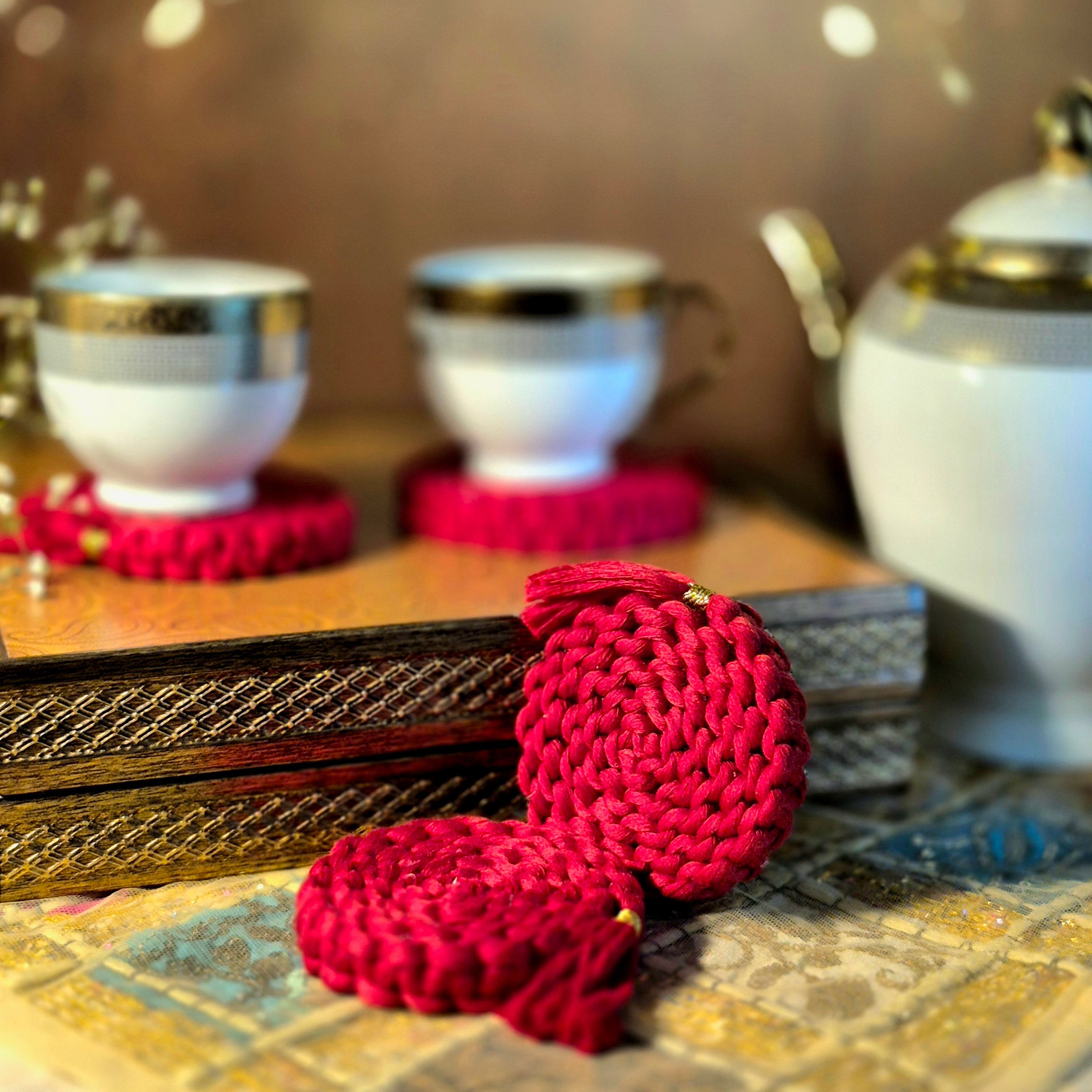 Macrame Coasters - Red (Set of 2)