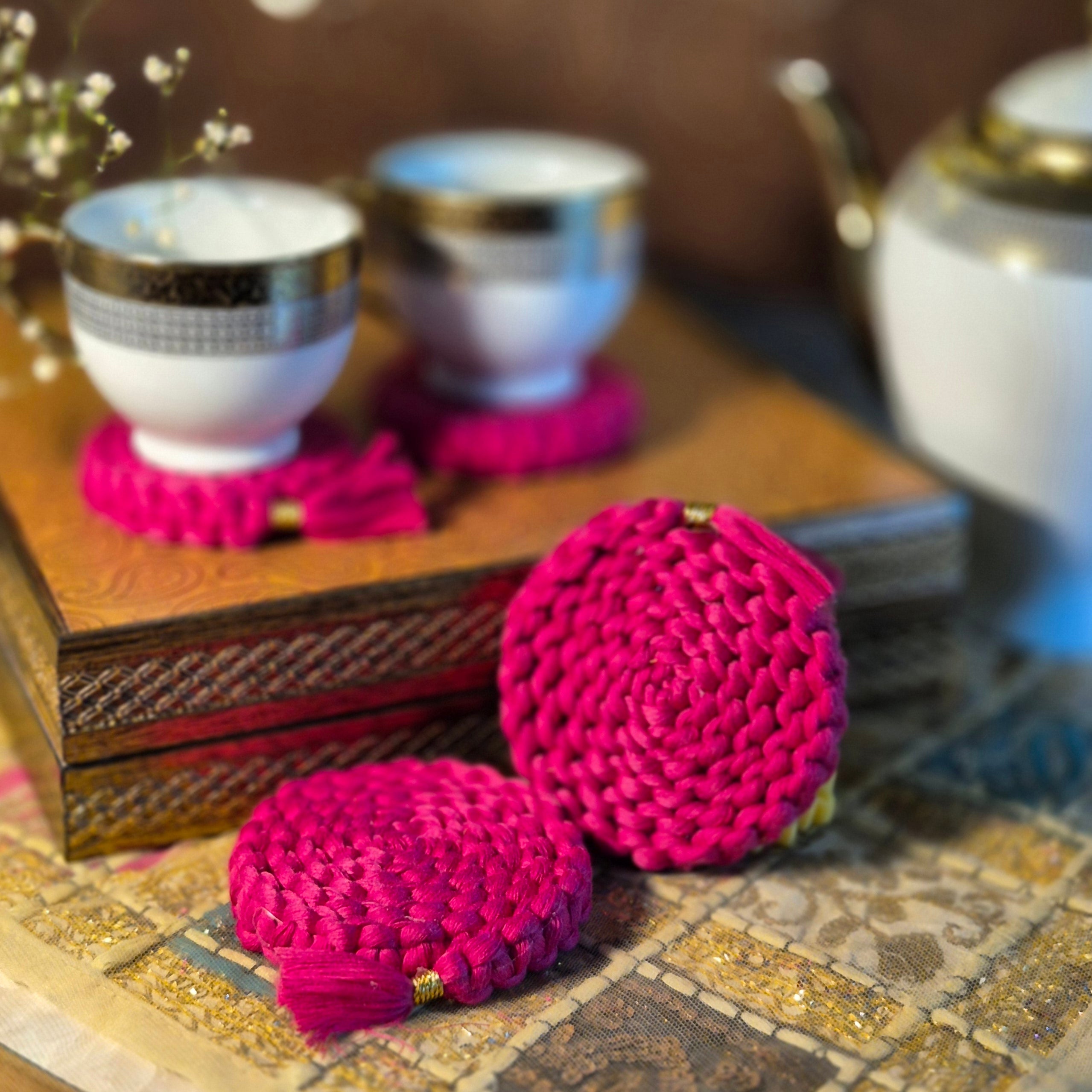 Macrame Coasters - Pink (Set of 2)