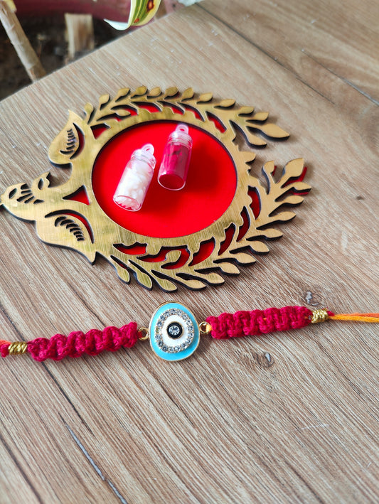 Teal Blue Evil Eye Macrame Rakhi