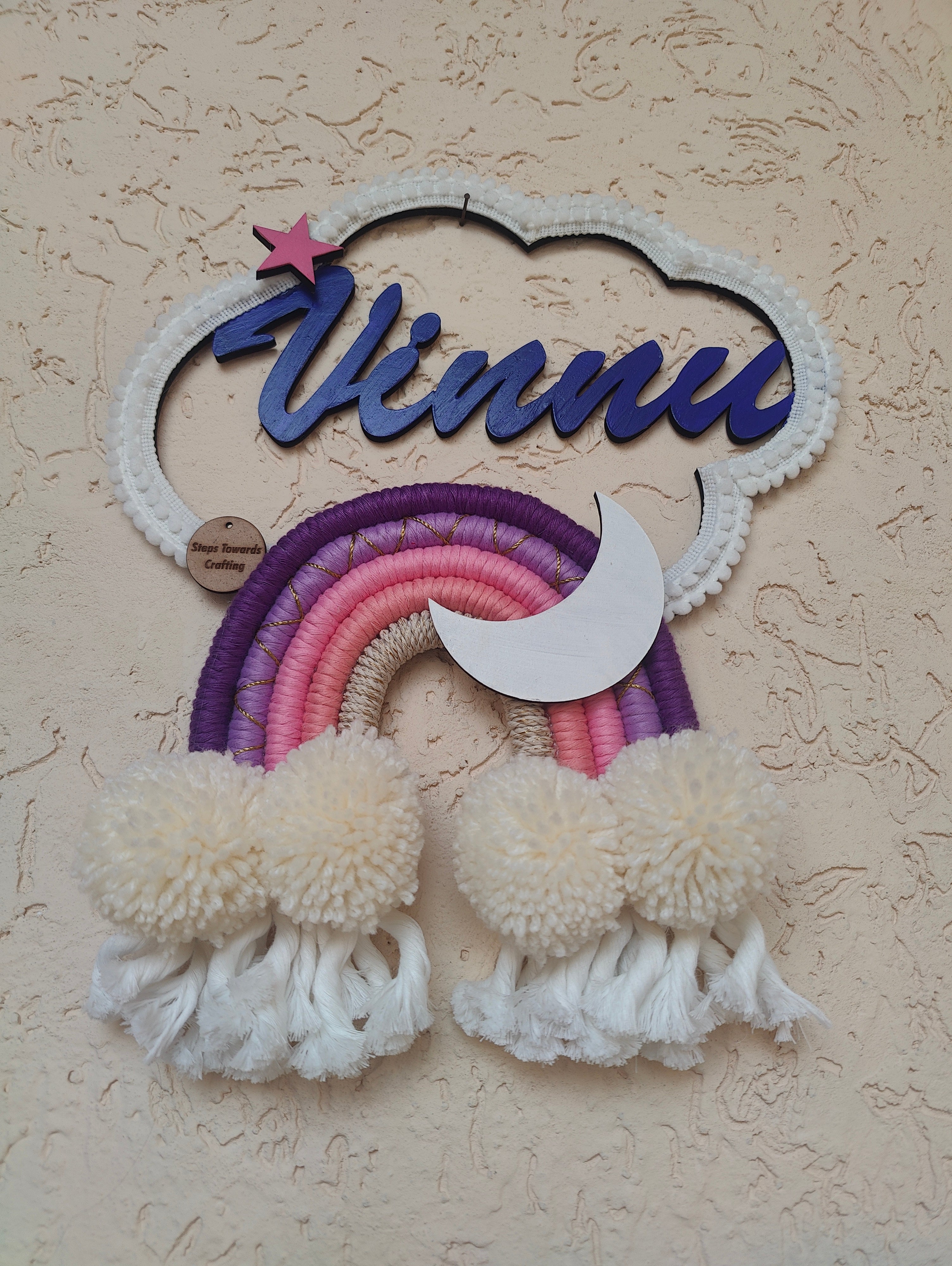 Macrame - Kids Name Plate Cloud With Rainbow