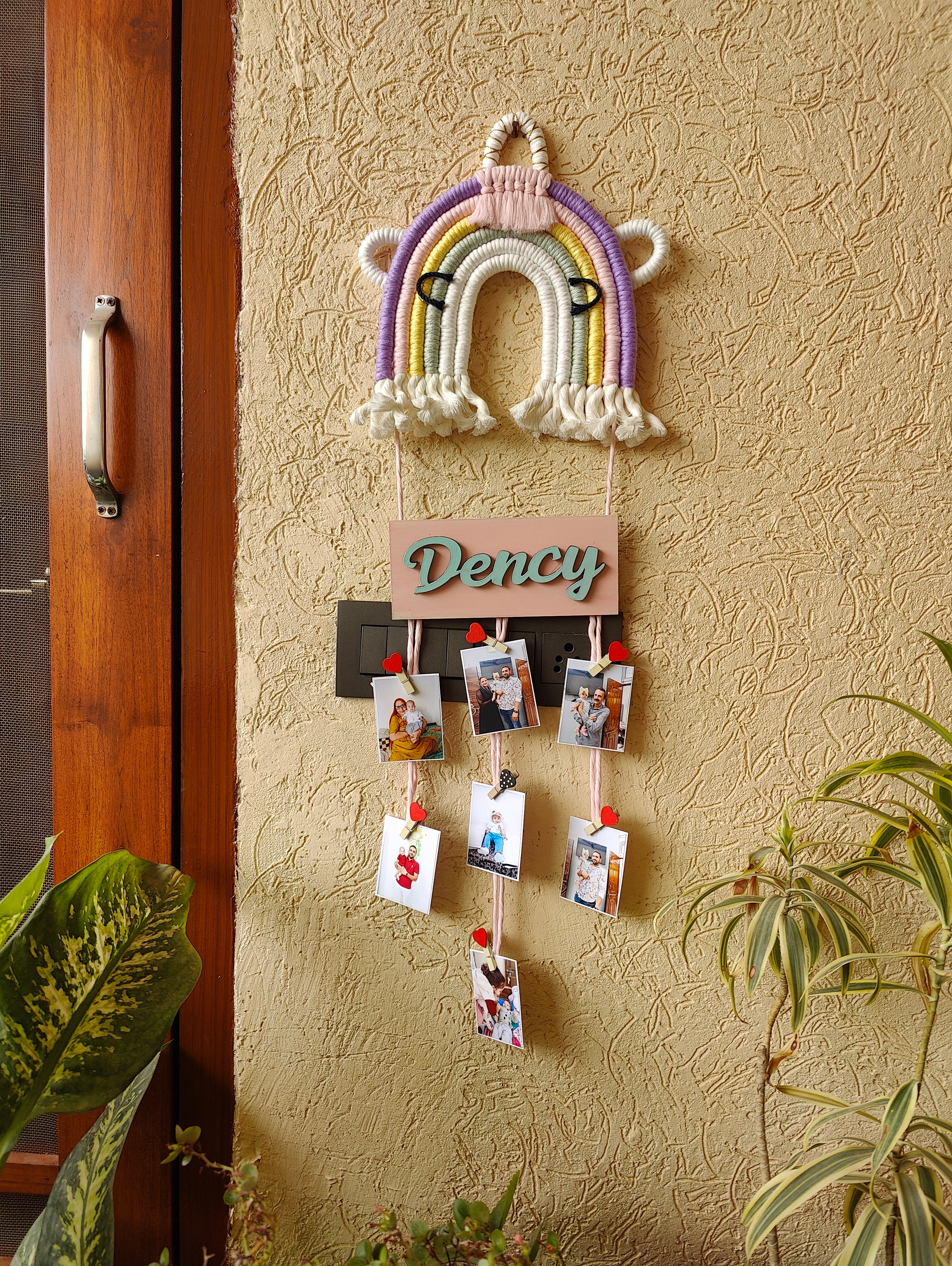 Macrame - Unicorn Nameplate with photo hangings