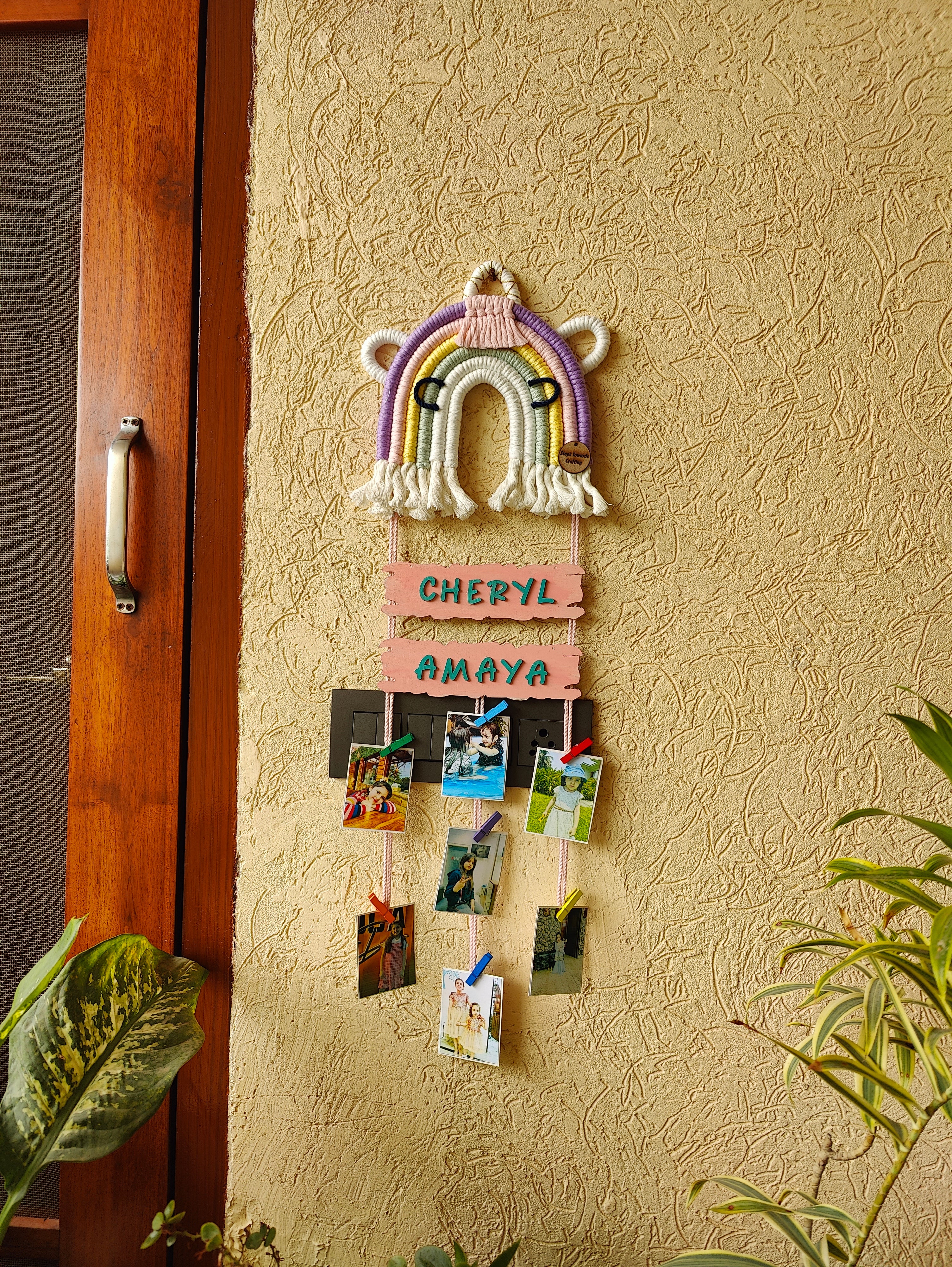 Macrame - Unicorn Nameplate with photo hangings