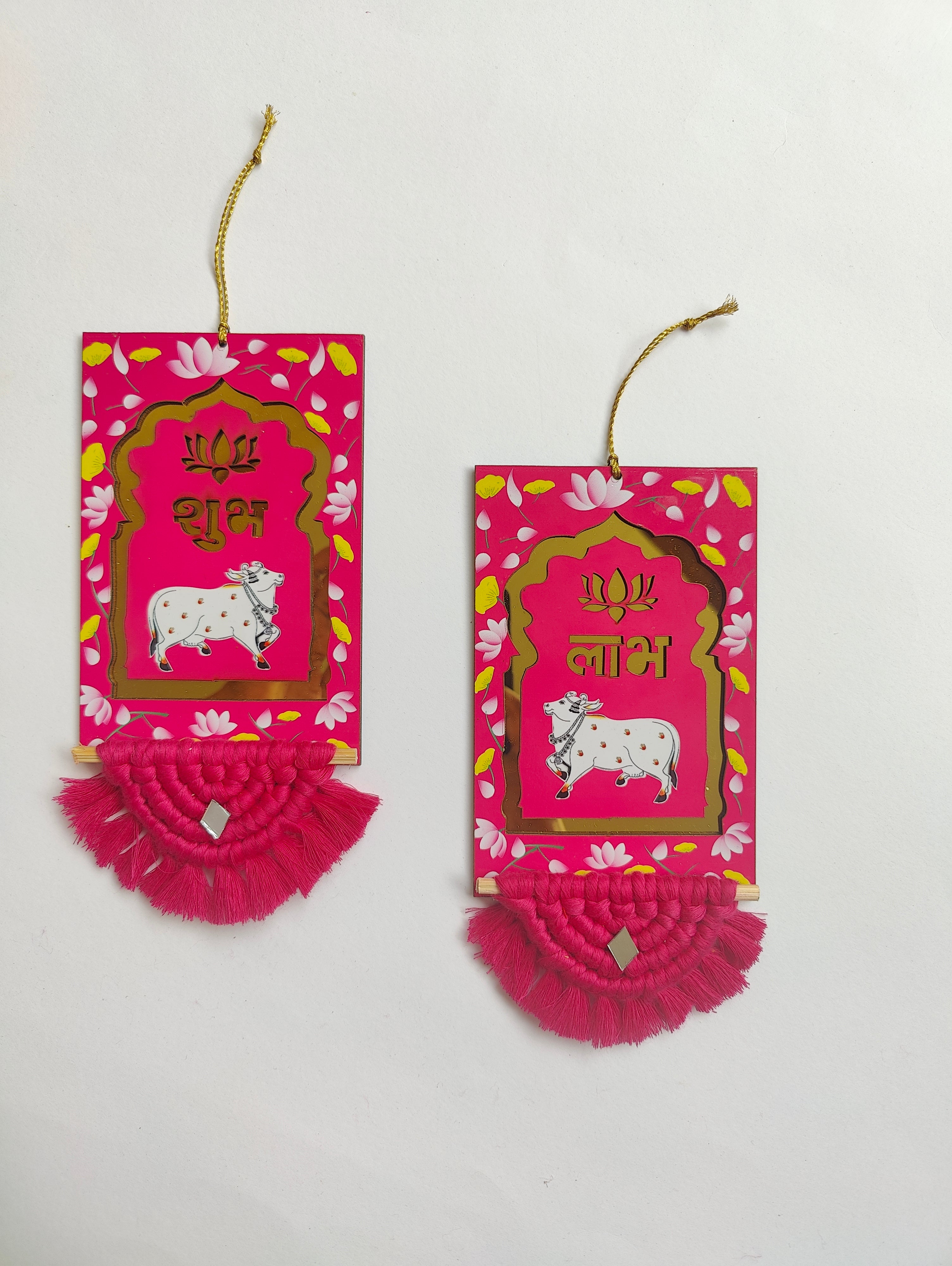 Pink Shubh Laabh Pair Pichwai Painting