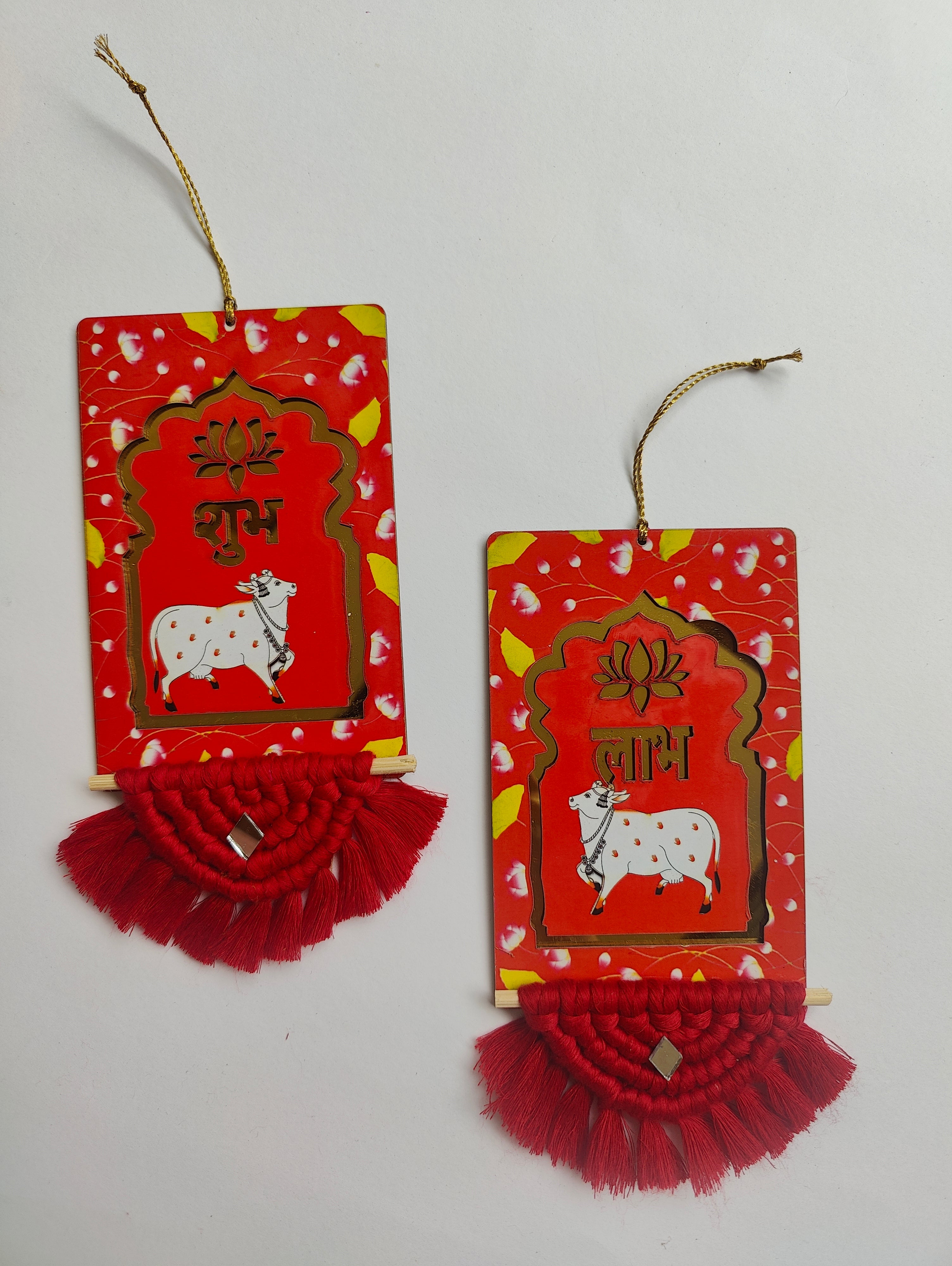Red Shubh Laabh Pair With Pichwai Painting