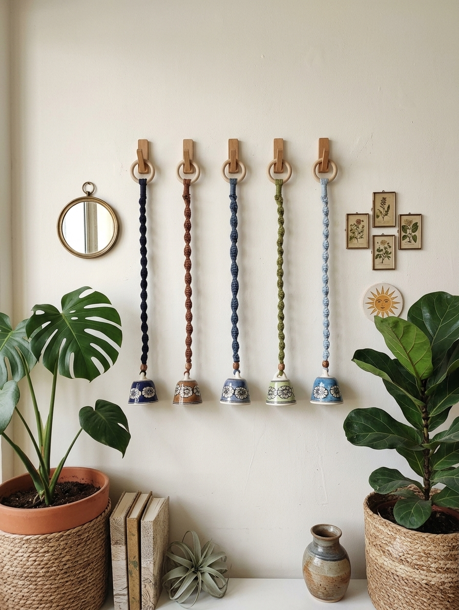 Macrame Ceramic Bells (4 Inch) - Set of 5