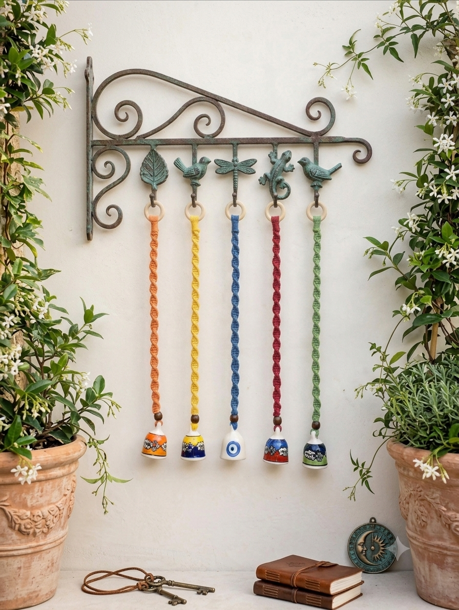 Macrame Ceramic Bells (3 Inch) - Set of 5