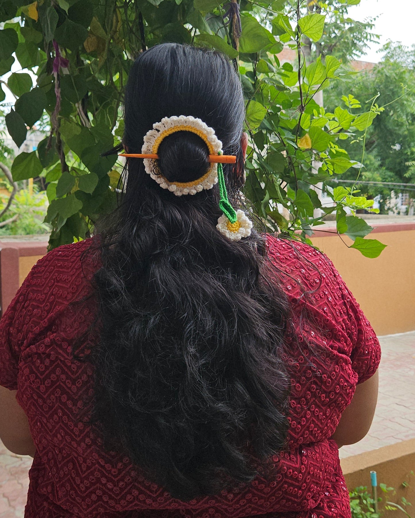 Crochet Hair Bun Stick - Daisy