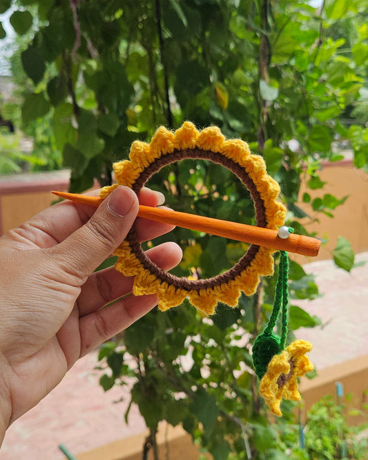 Crochet Hair Bun Stick - Sunflower