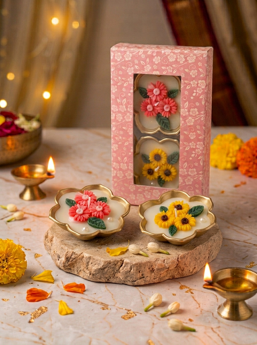 Phool Urli Candle - Small Daisy/Sunflower design (Set of 2)
