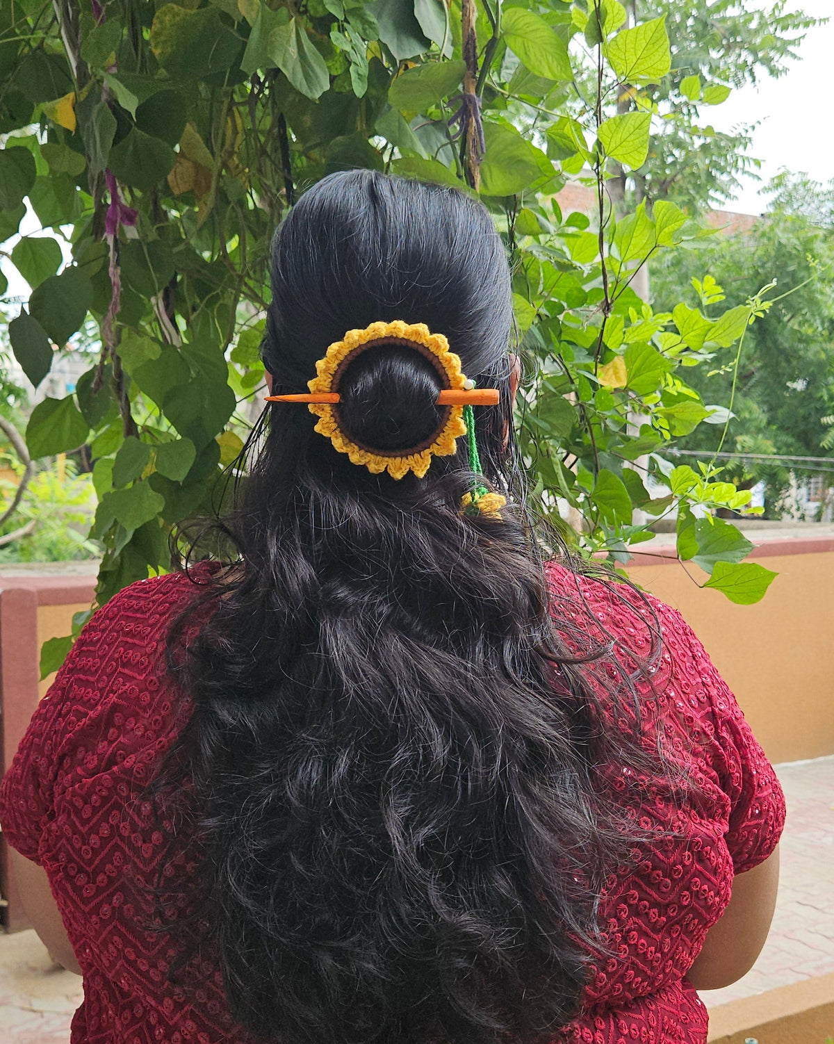 Crochet Hair Bun Stick - Sunflower