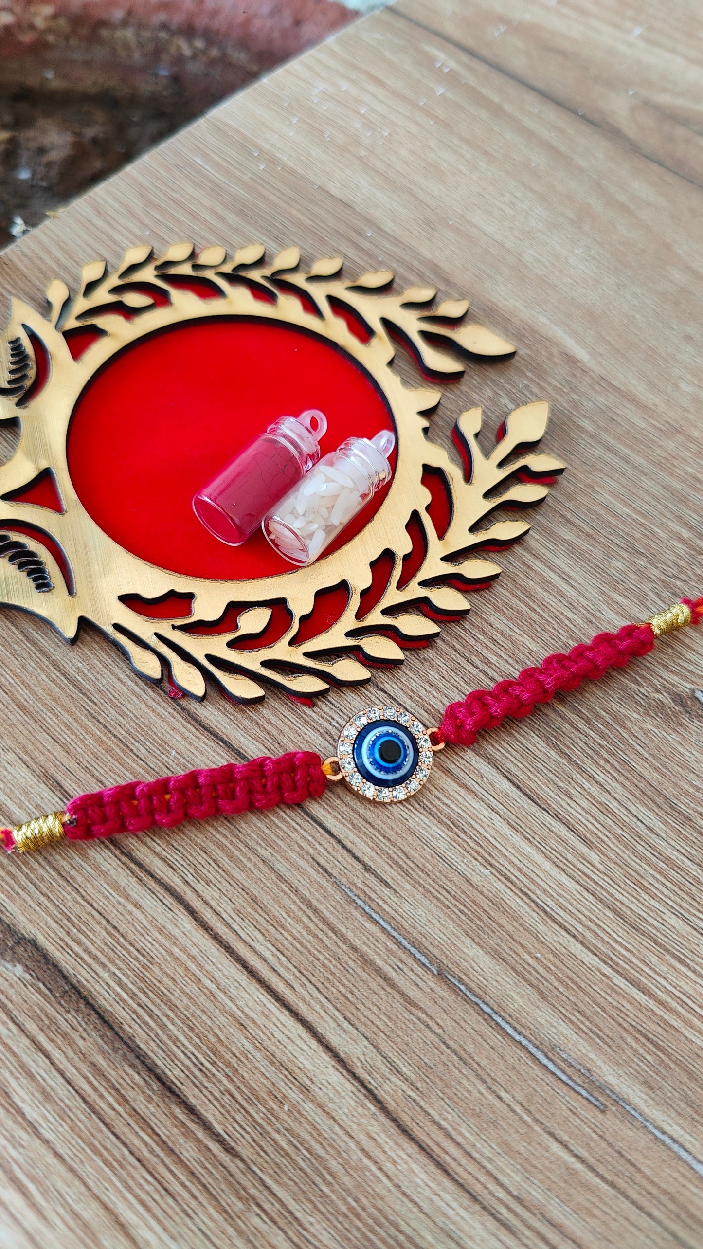 Circle Evil Eye Macrame Rakhi