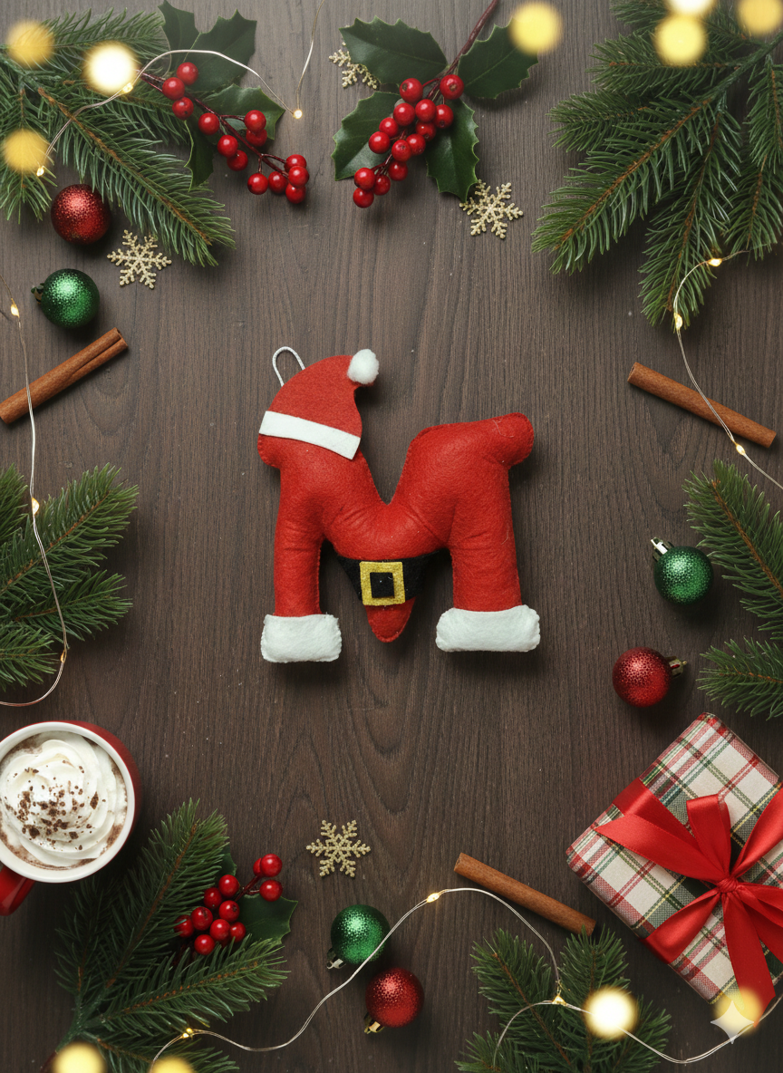 Felt Name Initial - Santa (Red) Theme
