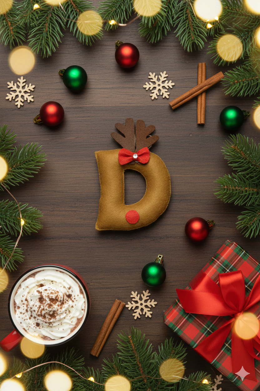 Felt Name Initial - Reindeer (Brown) Theme