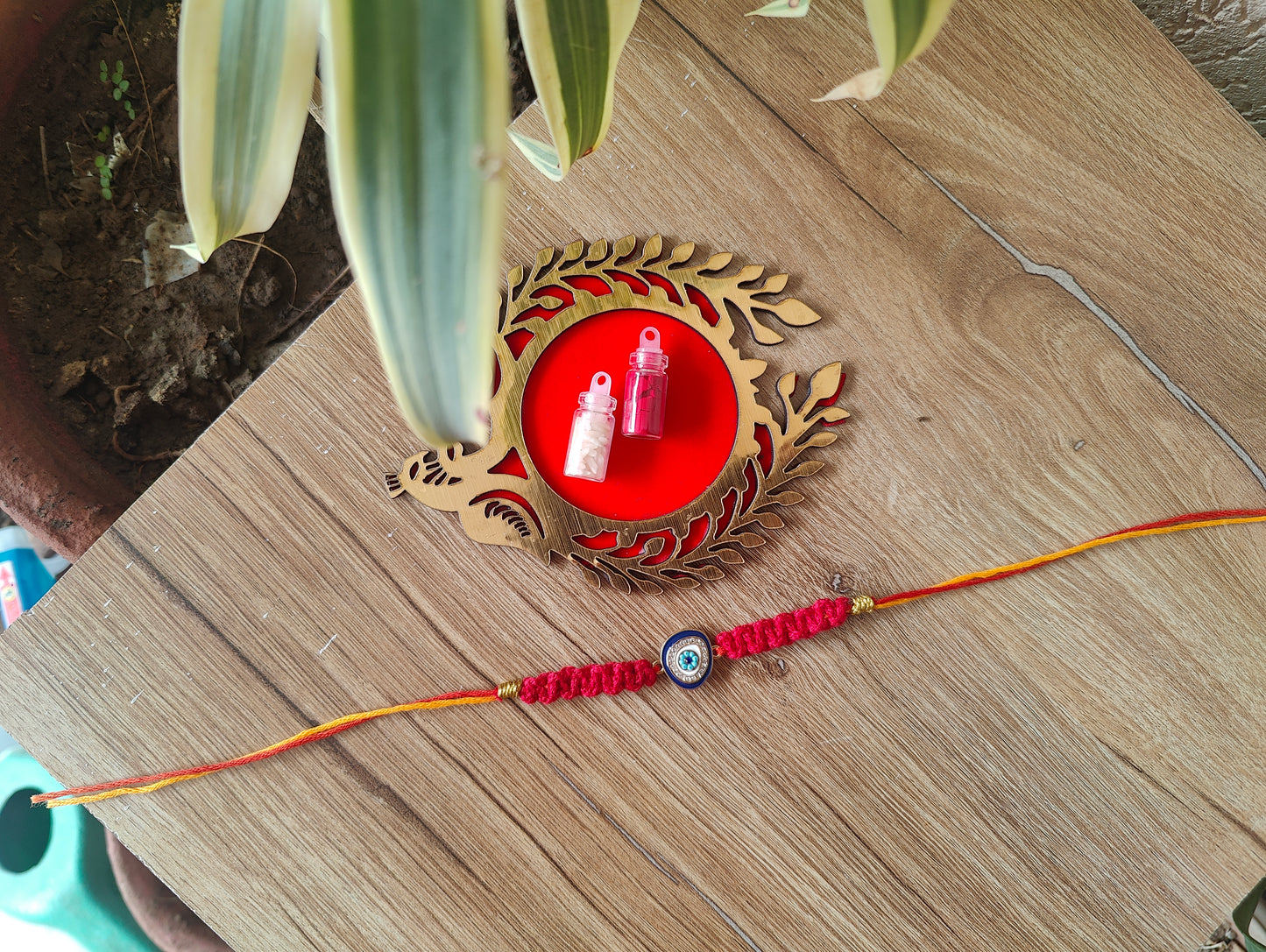 Royal Blue Evil Eye Macrame Rakhi