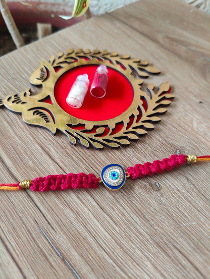 Royal Blue Evil Eye Macrame Rakhi