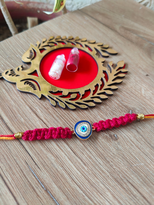 Royal Blue Evil Eye Macrame Rakhi