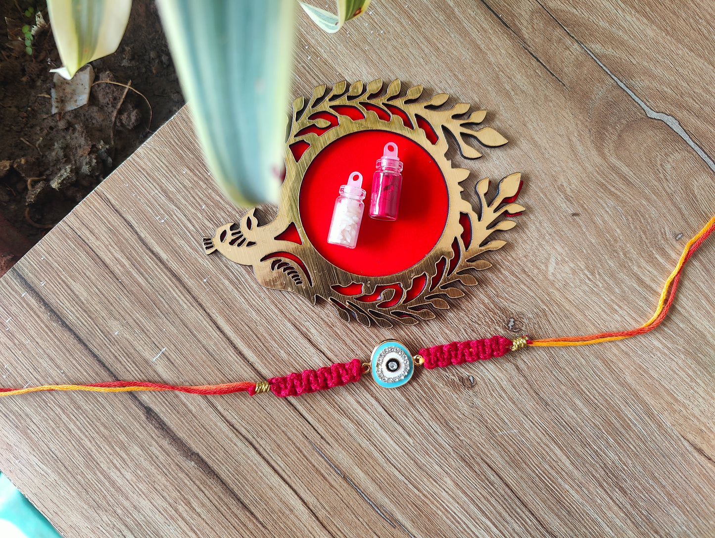 Teal Blue Evil Eye Macrame Rakhi