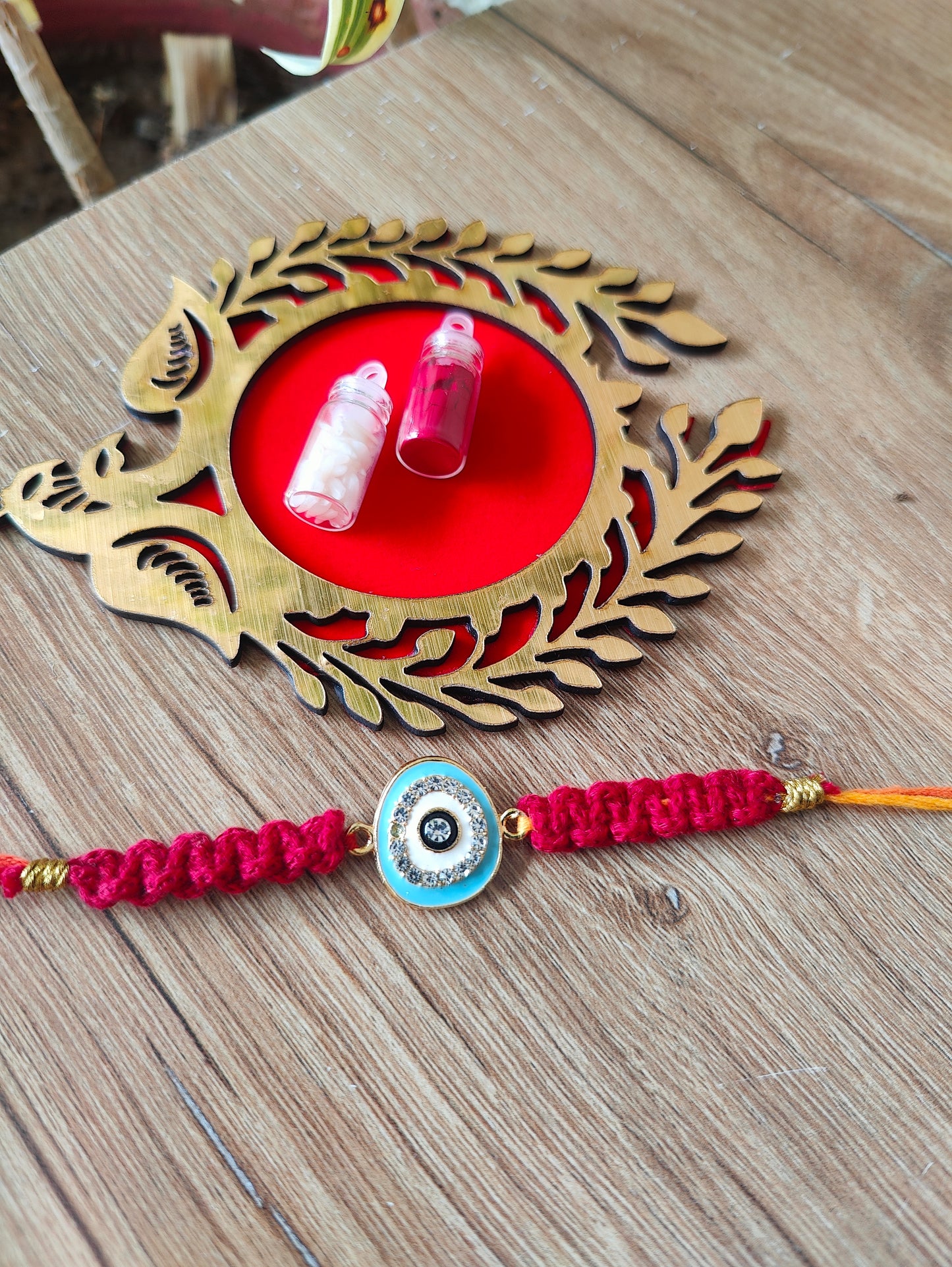 Teal Blue Evil Eye Macrame Rakhi