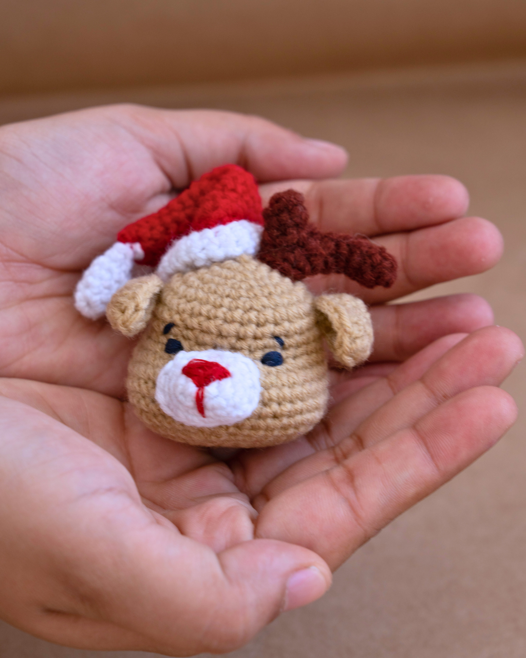 Crochet Reindeer Keychain - With Hat