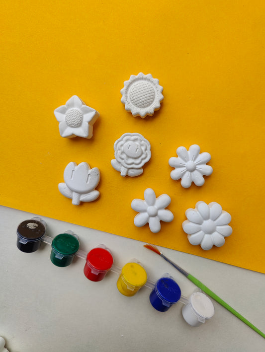 DIY Concrete - Flowers theme Fridge Magnet Set
