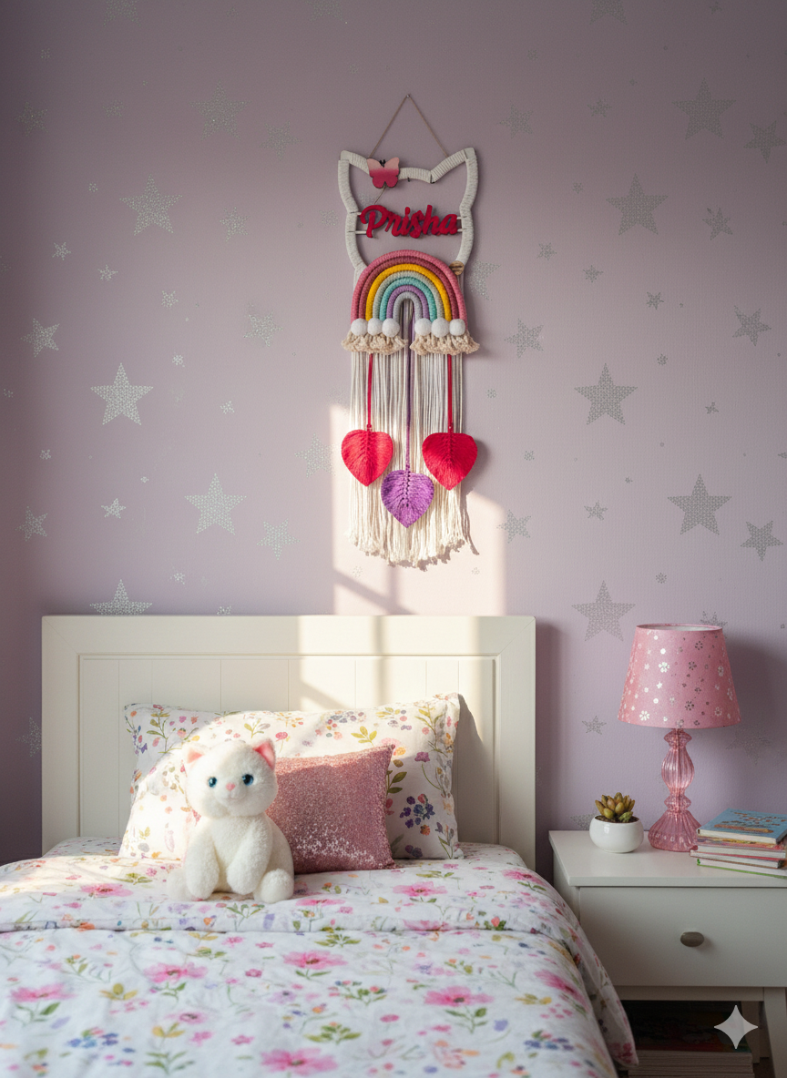 Macrame - Kids Nameplate Kitty Shape