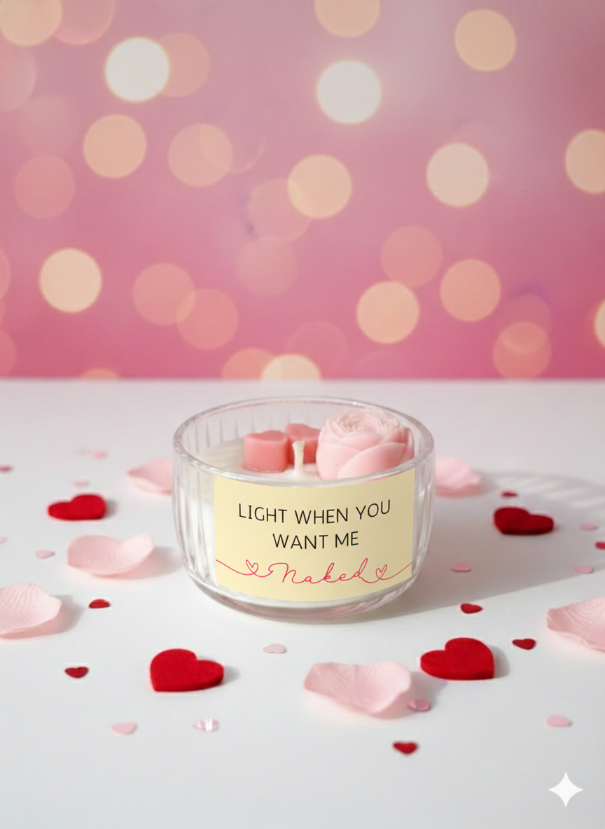 Light me when you want me Naked - Floral Heart Candle