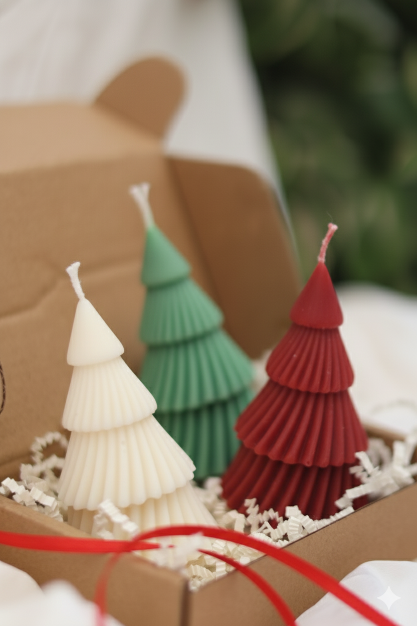 Tiered Christmas Tree Candles - Set of 3