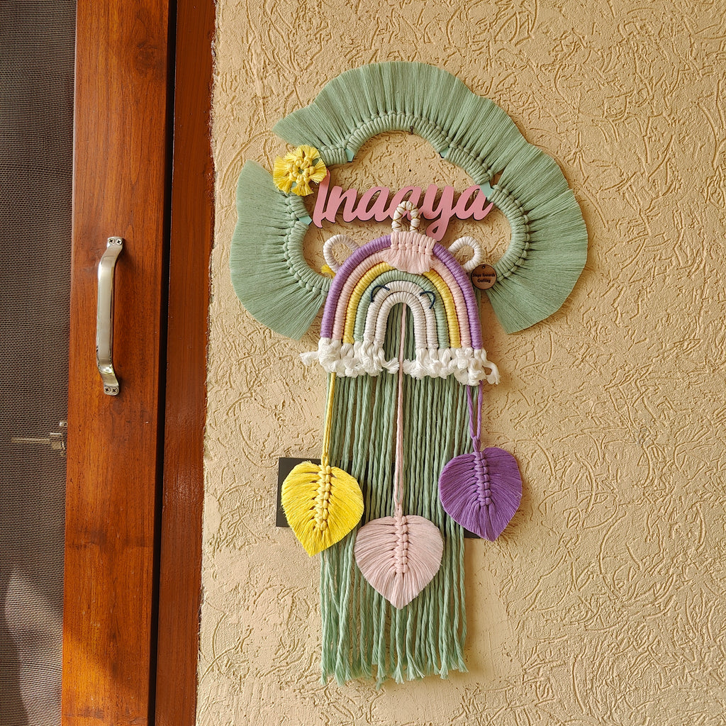 Macrame - Kids Name Plate Cloud with Unicorn Rainbow