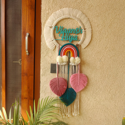 Handmade Macrame Kids Name Plate - Customizable Cloud Shape Wall Decor