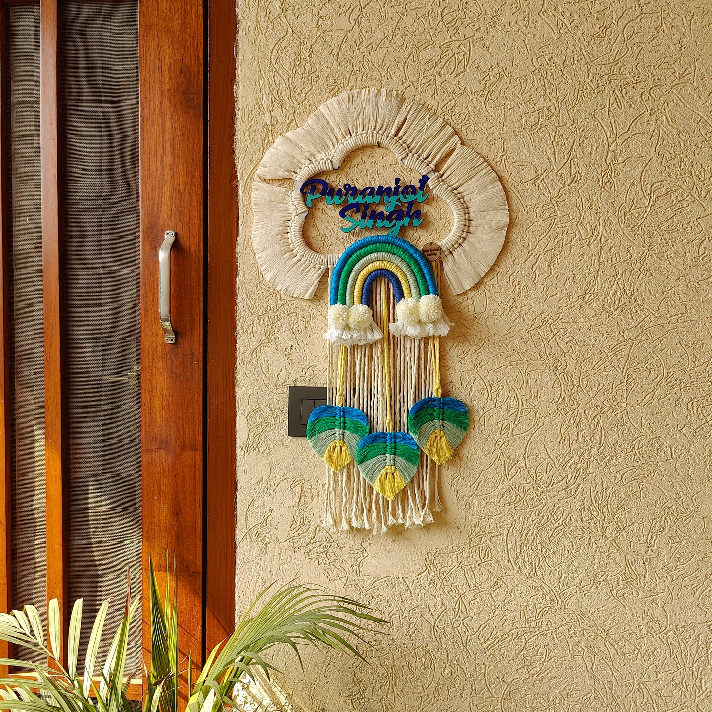 Handmade Macrame Kids Name Plate - Customizable Cloud Shape Wall Decor