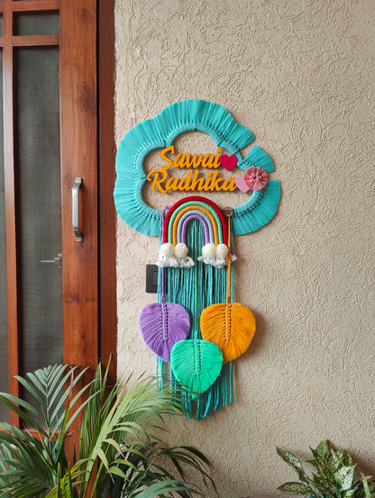 Handmade Macrame Kids Name Plate - Customizable Cloud Shape Wall Decor