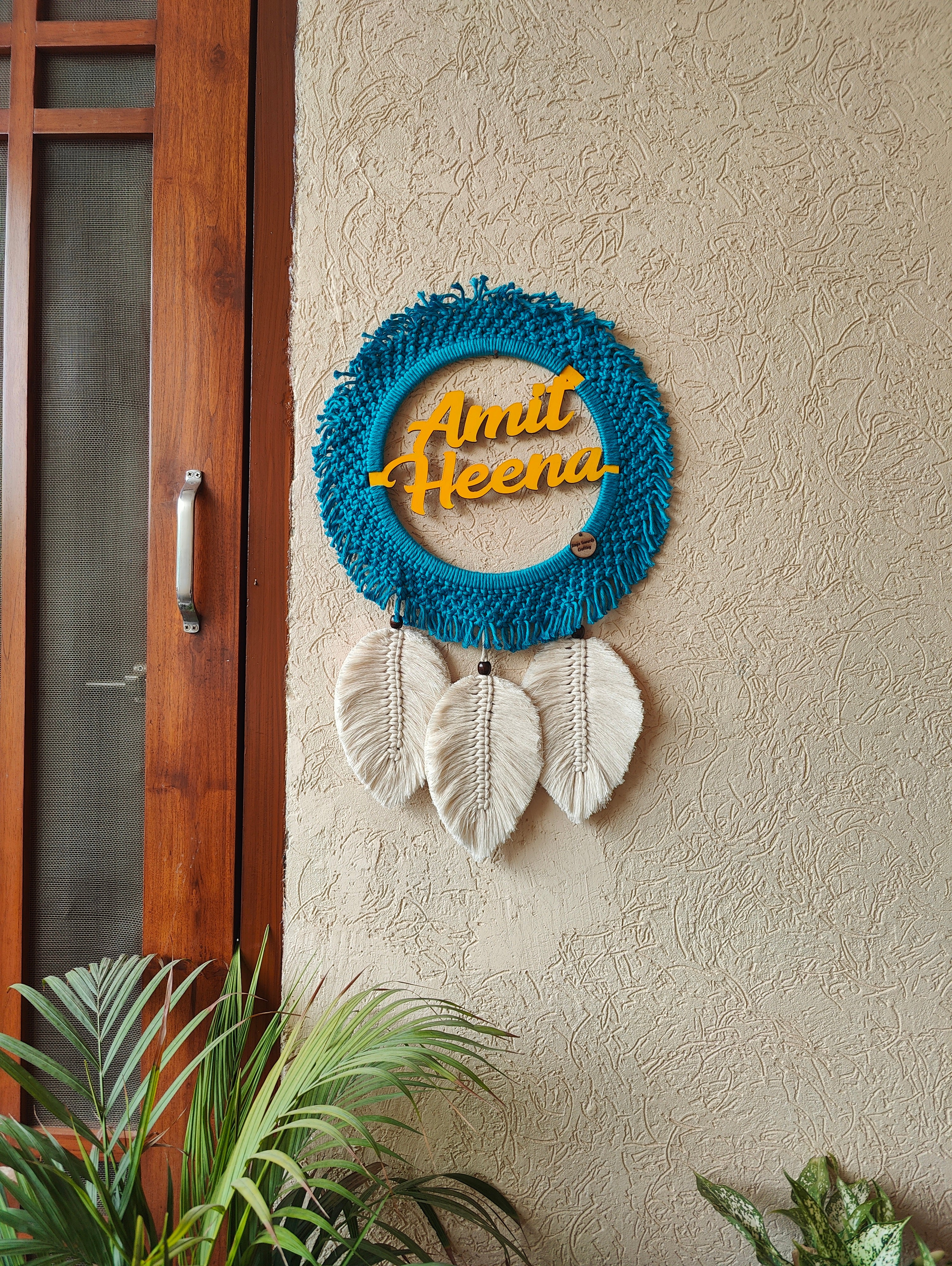 Macrame - Nameplate with Sq knot and leaves