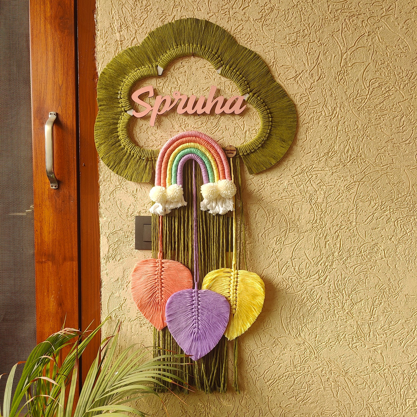 Handmade Macrame Kids Name Plate - Customizable Cloud Shape Wall Decor