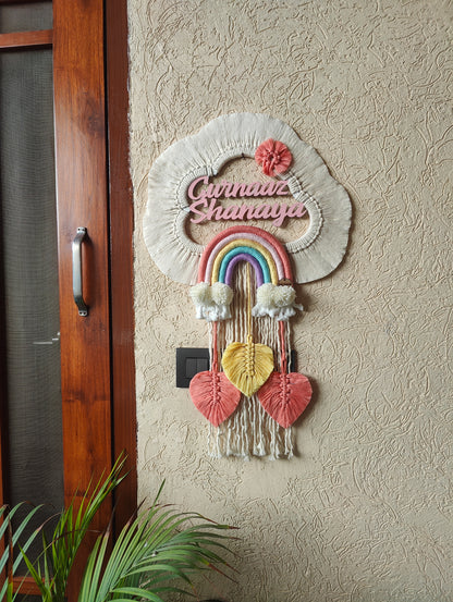 Handmade Macrame Kids Name Plate - Customizable Cloud Shape Wall Decor