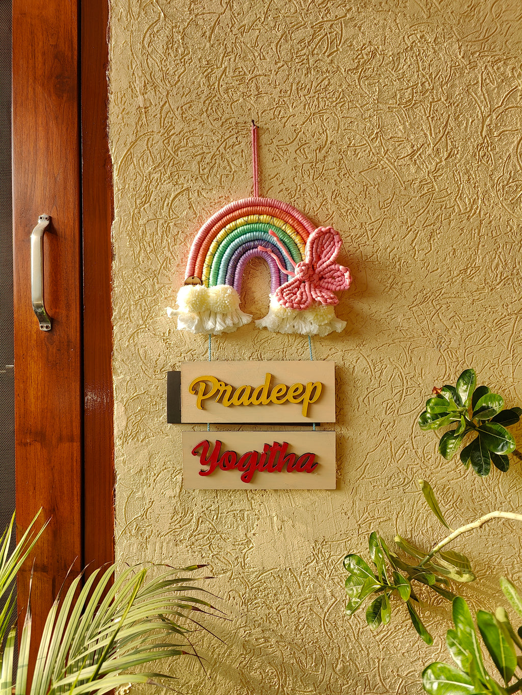 Macrame 7 Layer Rainbow hanging w/ butterfly
