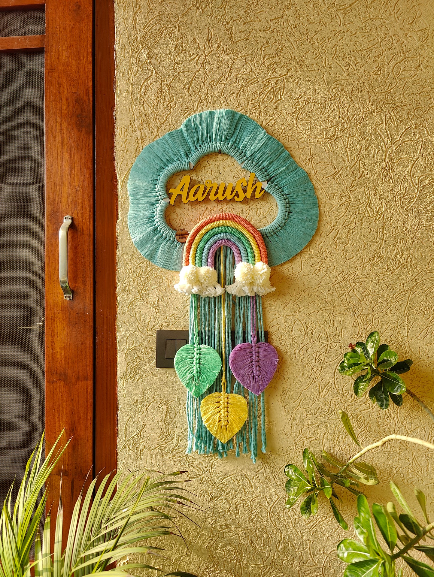 Handmade Macrame Kids Name Plate - Customizable Cloud Shape Wall Decor