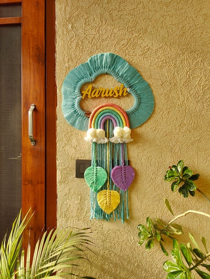 Handmade Macrame Kids Name Plate - Customizable Cloud Shape Wall Decor