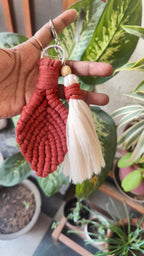 Macrame Leaf with Tassel Keychain