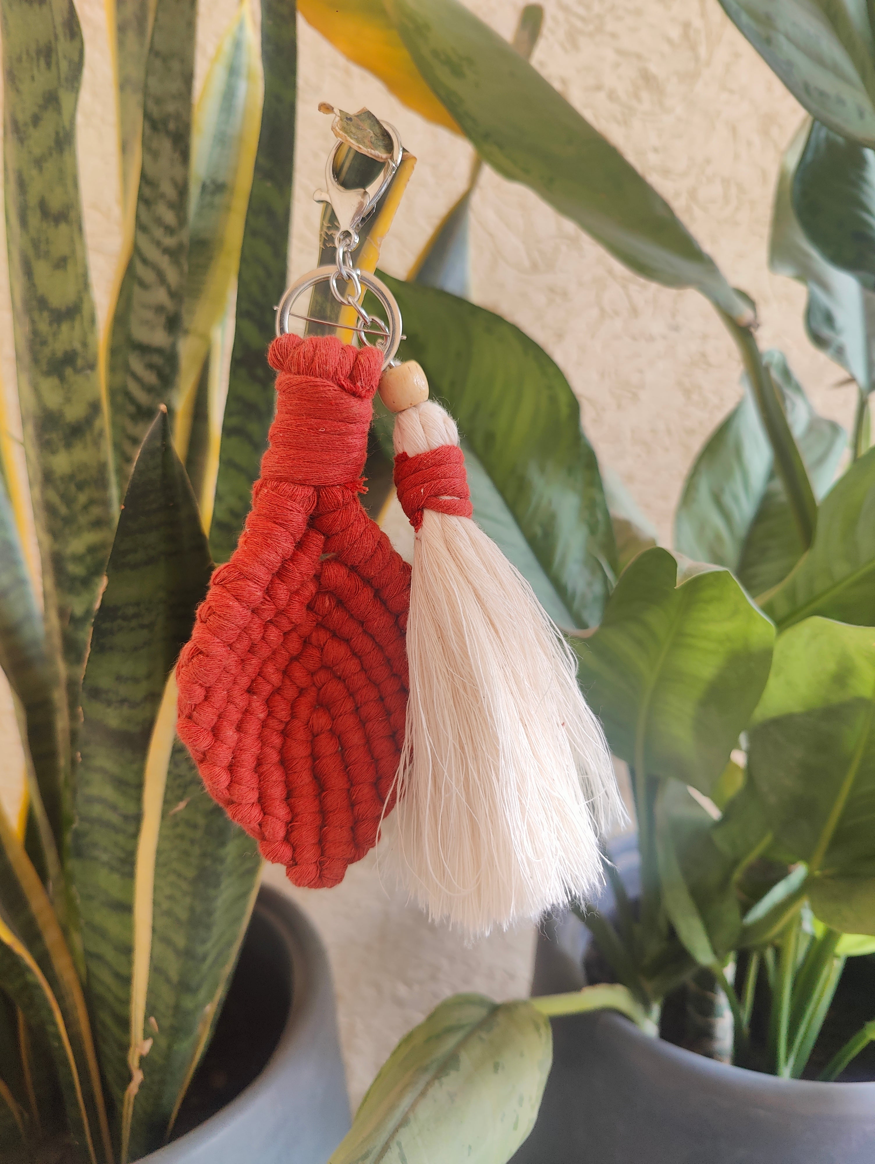 Macrame Leaf with Tassel Keychain