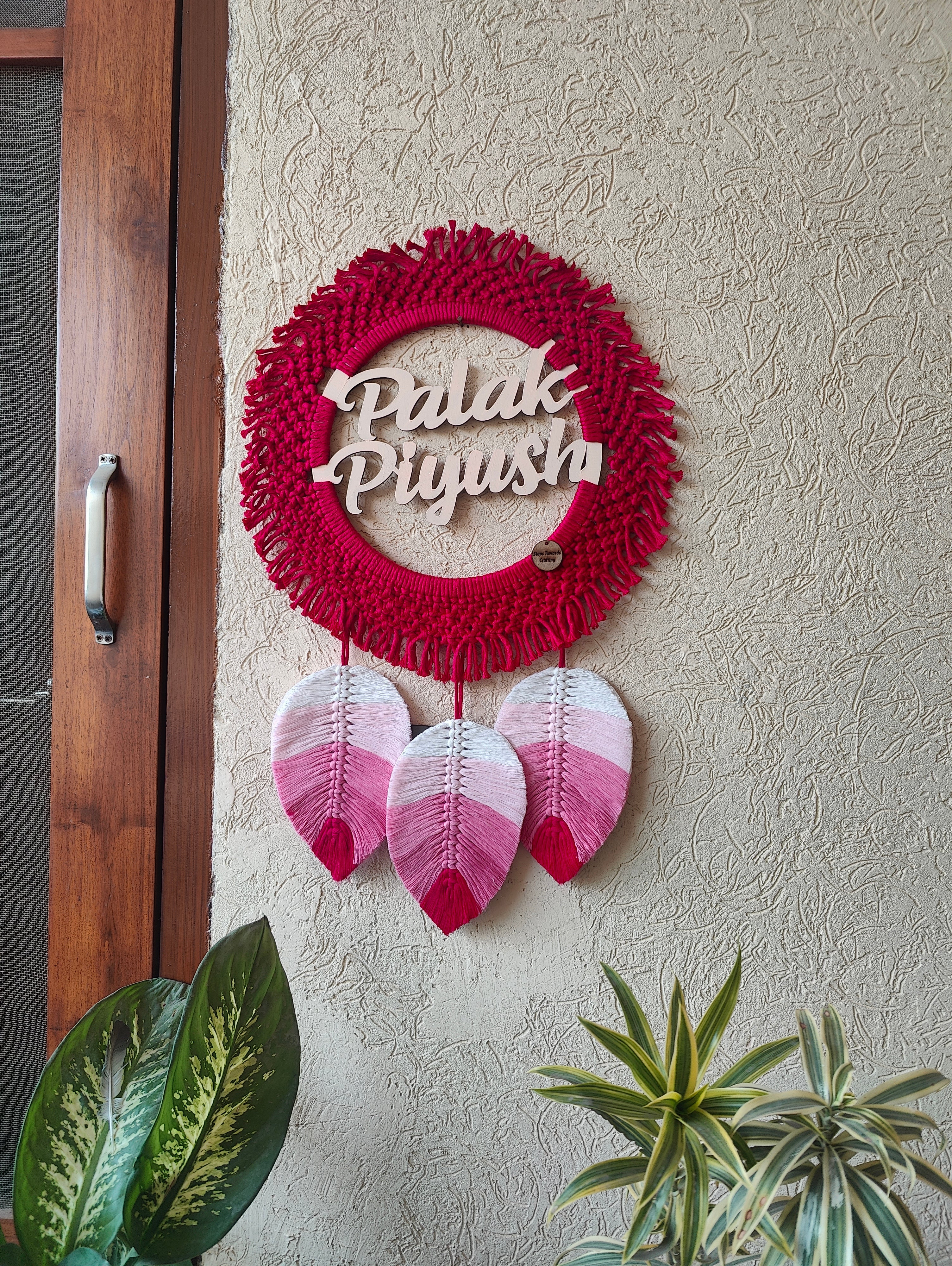 Macrame - Nameplate with Sq knot and leaves