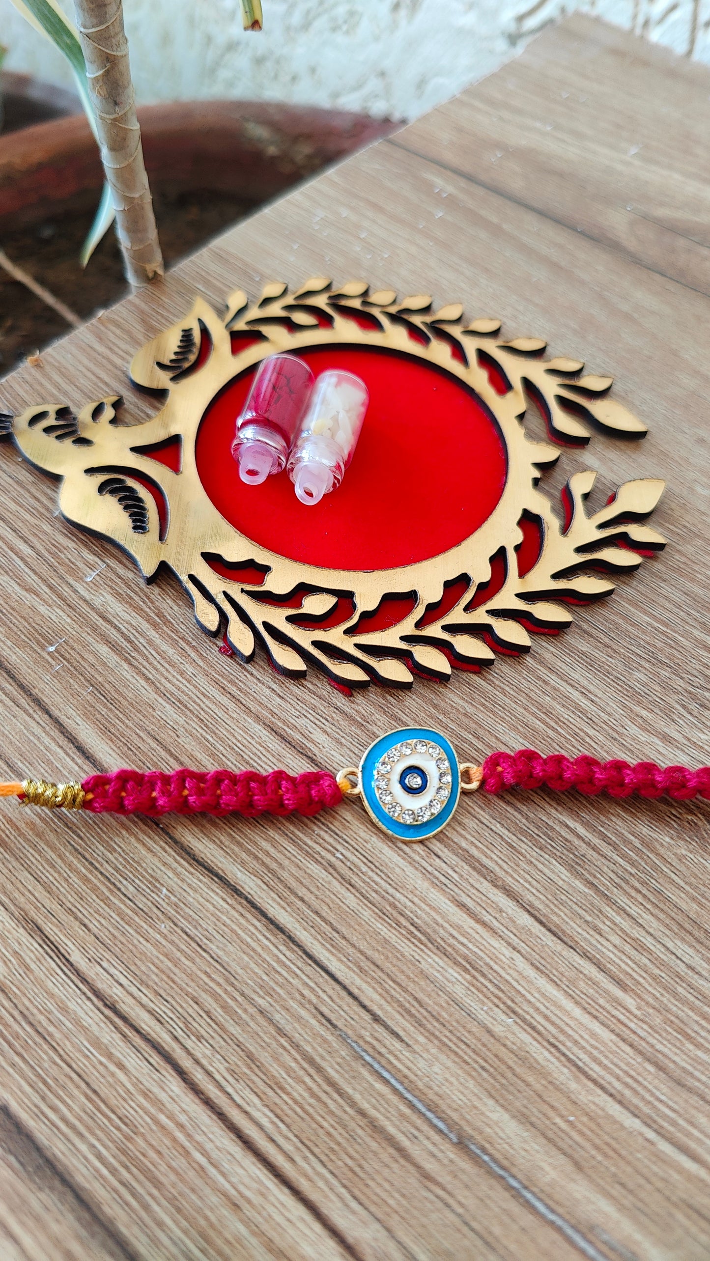 Sky Blue Evil Eye Macrame Rakhi
