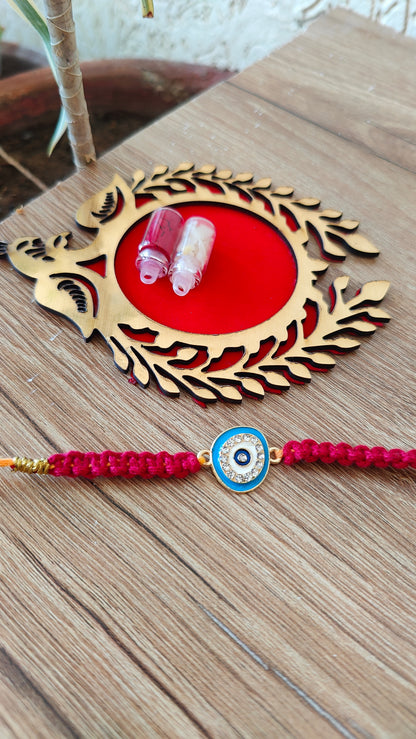 Sky Blue Evil Eye Macrame Rakhi