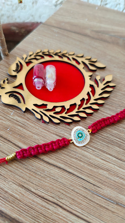 White Evil Eye Macrame Rakhi