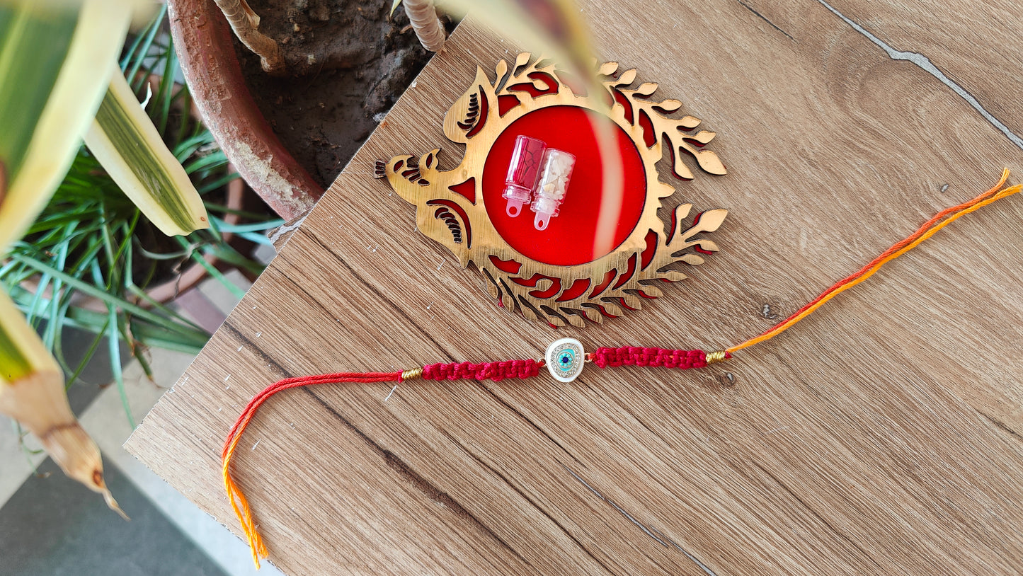 White Evil Eye Macrame Rakhi
