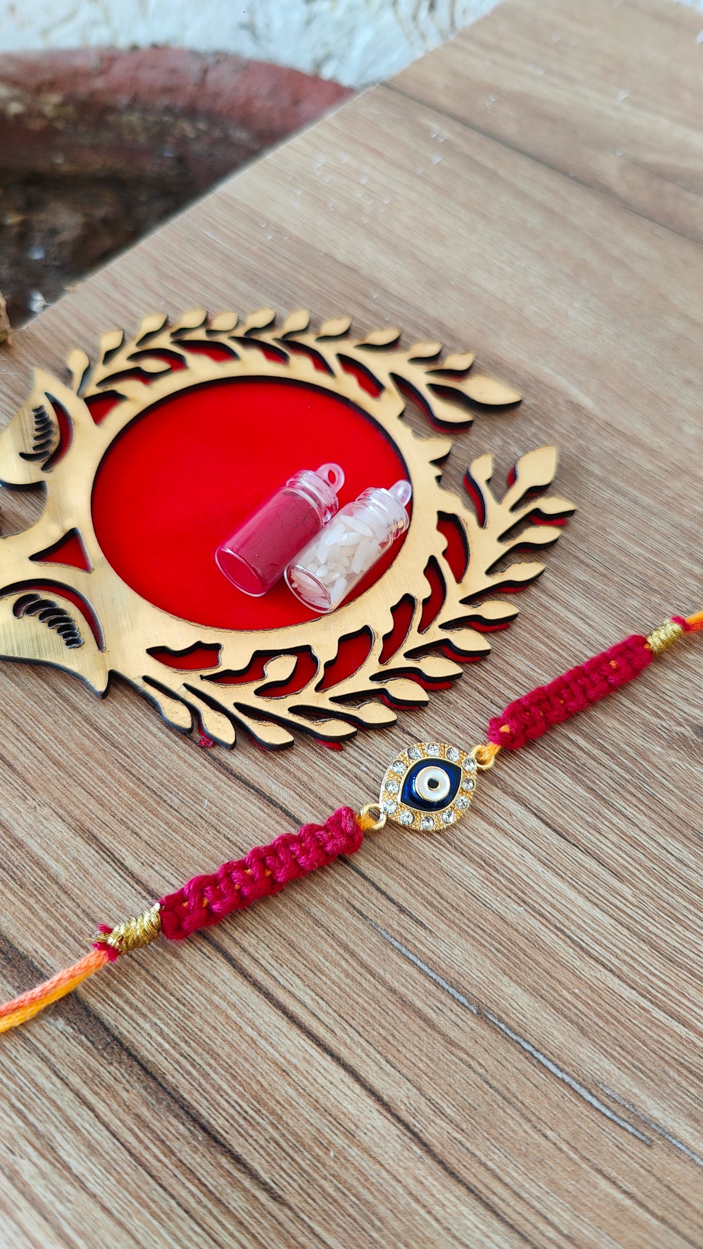 Eye shaped Evil Eye Macrame Rakhi