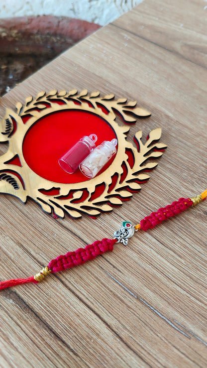 Silver Peacock Macrame Rakhi