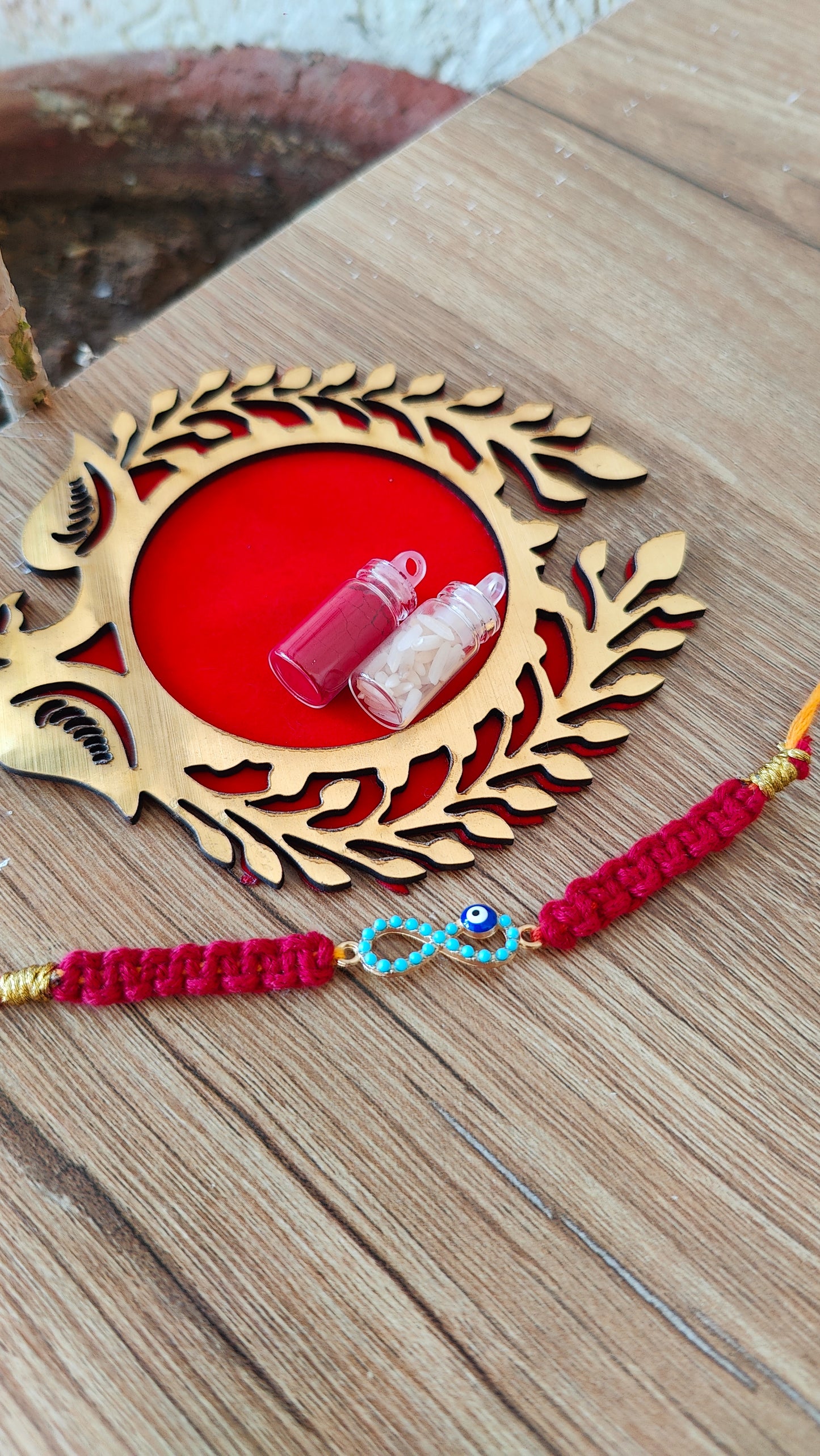 Infinity Blue Evil Eye Macrame Rakhi