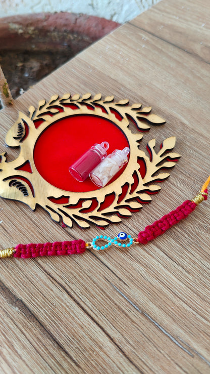 Infinity Blue Evil Eye Macrame Rakhi