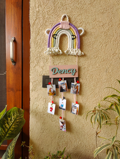 Macrame - Unicorn Nameplate with photo hangings
