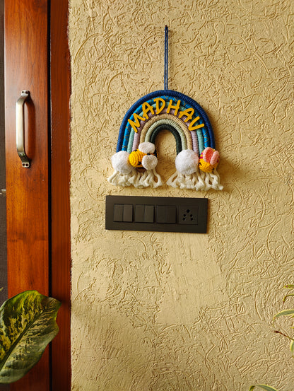 Handmade Macrame Rainbow Nameplate - Crochet Bee Decor